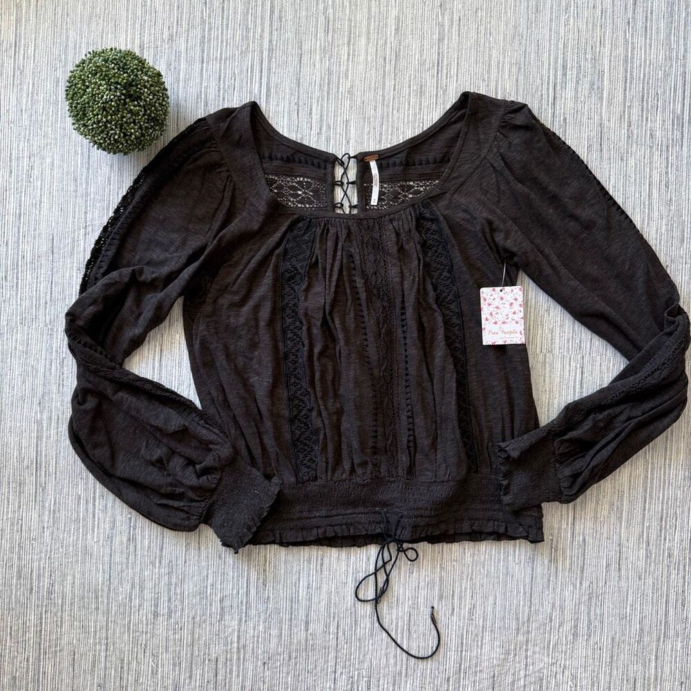 Free People Silverlake Boho Lace Up Blouse Medium NWT